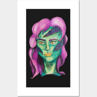 Colourful Zombie girl with stitched face Posters and Art